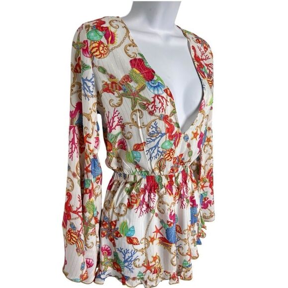 LULI FAMA  Bell Sleeves Ocean-Inspired Romper Style Size M - Picture 3 of 9